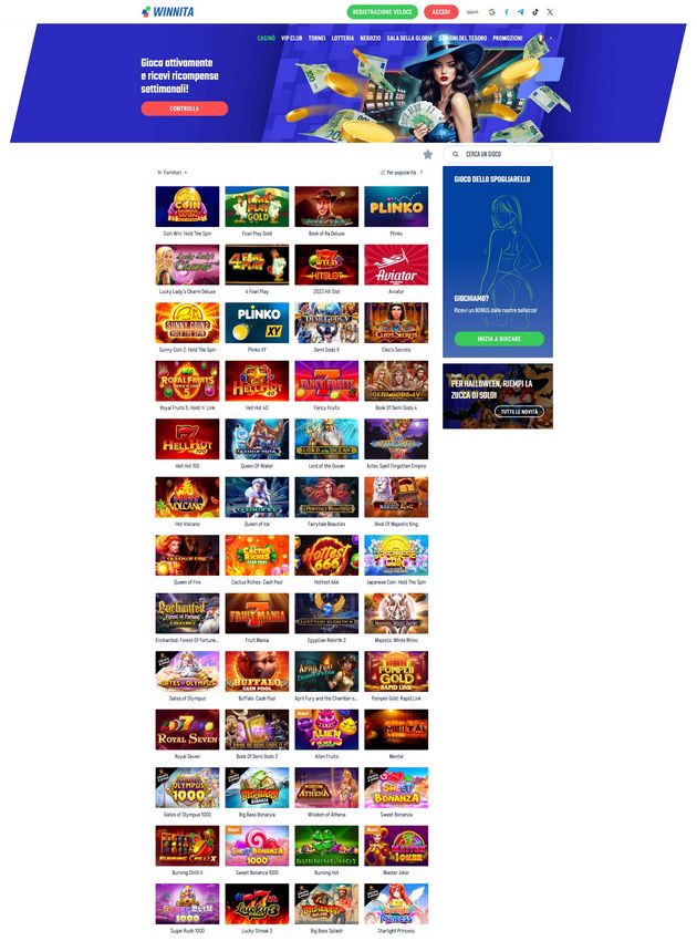 Winnita Online Casino: Bonus fino a 1500 € + 300 giri gratuiti